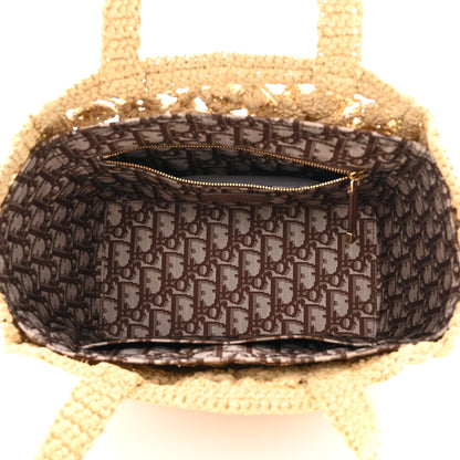 Christian Dior Woven Raffia Floral Embellished Small Book Tote Natural 7 of 13