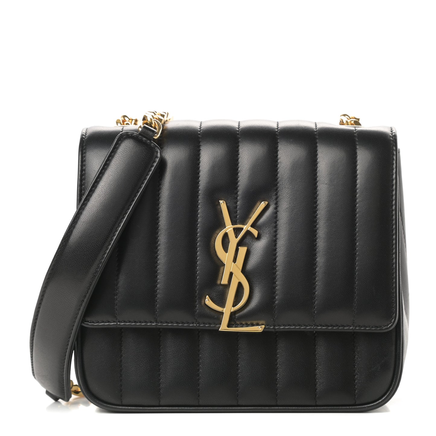 Lambskin Matelasse Monogram Medium Vicky Chain Bag Black