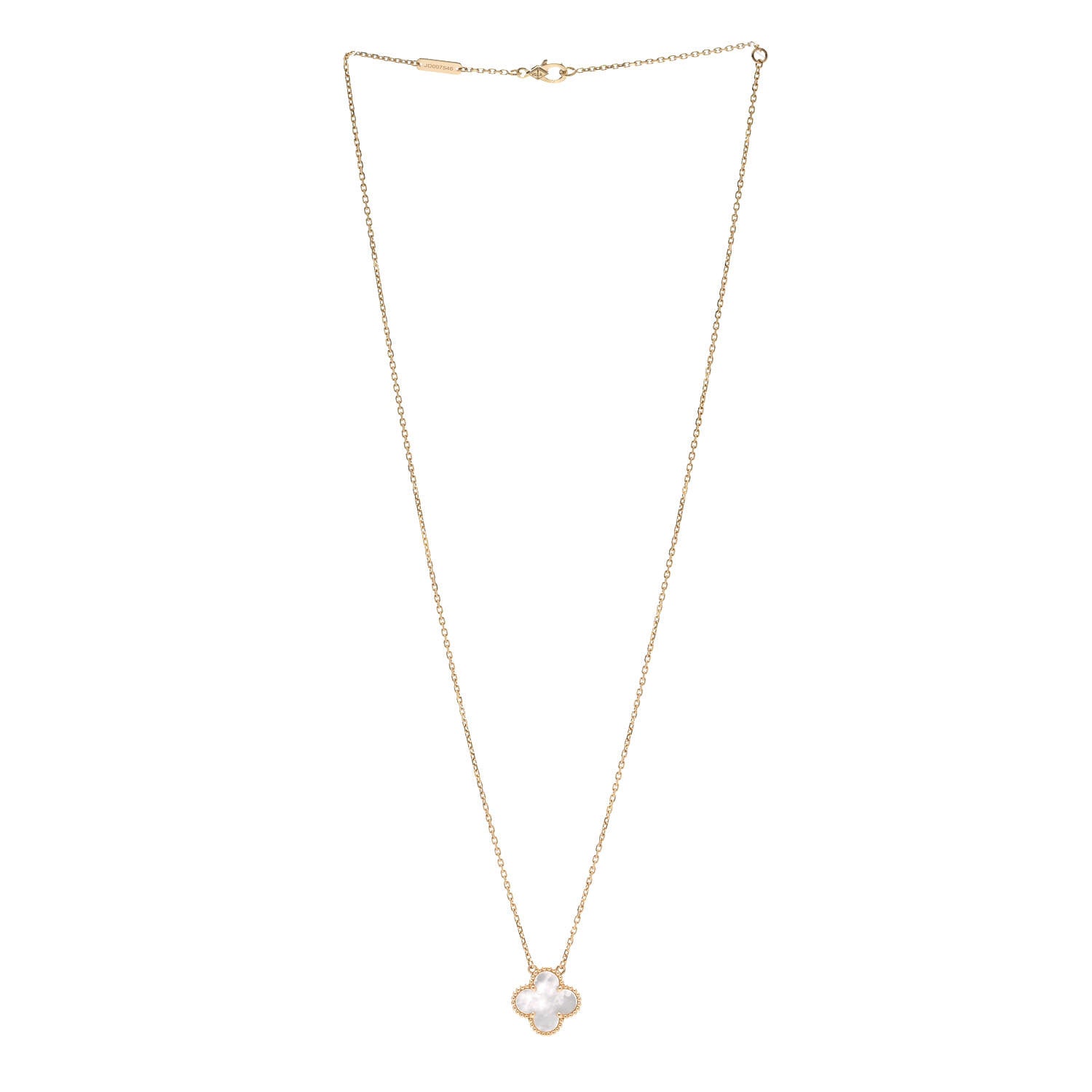 Van Cleef & Arpels 18K Yellow Gold Mother of Pearl Vintage Alhambra Pendant Necklace 3 of 6