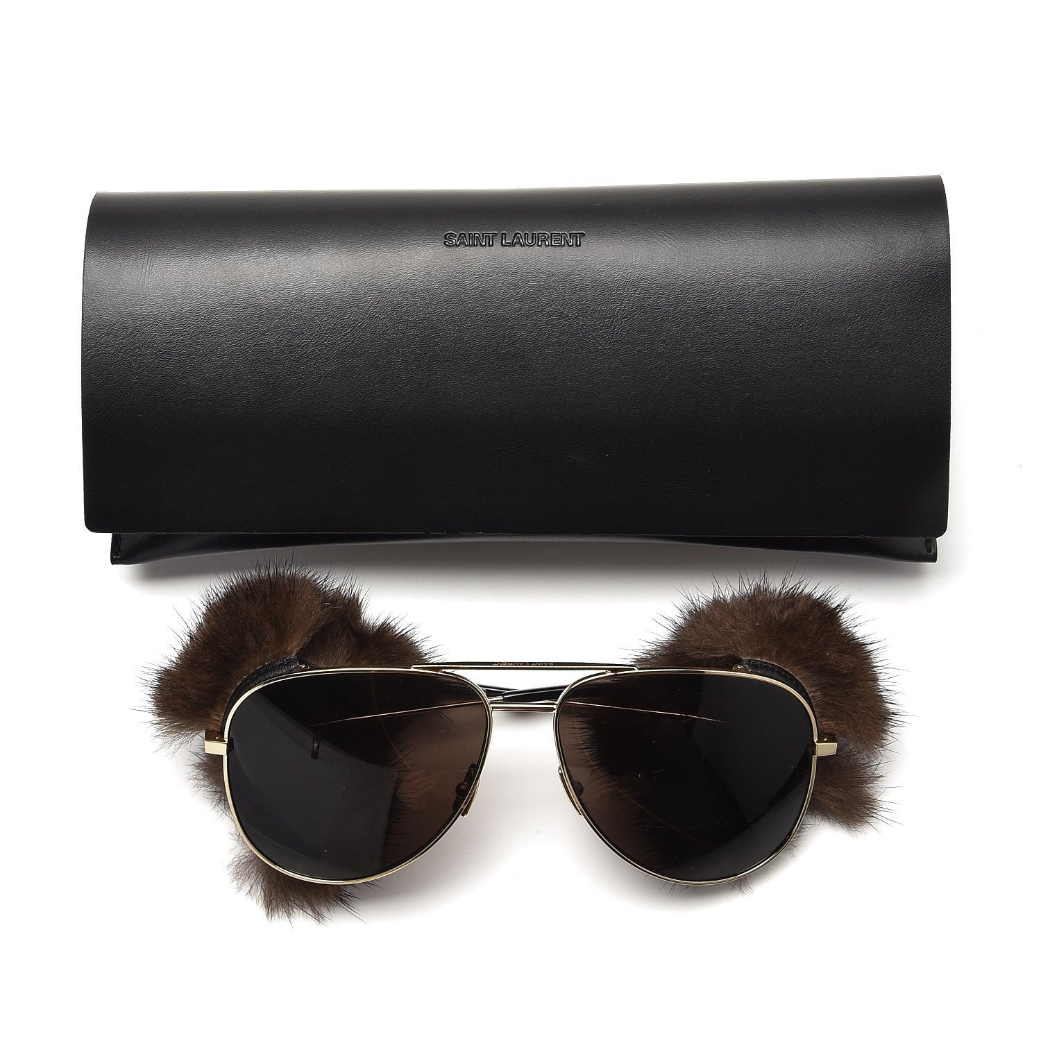 Saint Laurent Mink Fur Classic 11 Shields Sunglasses Gold 13 of 13
