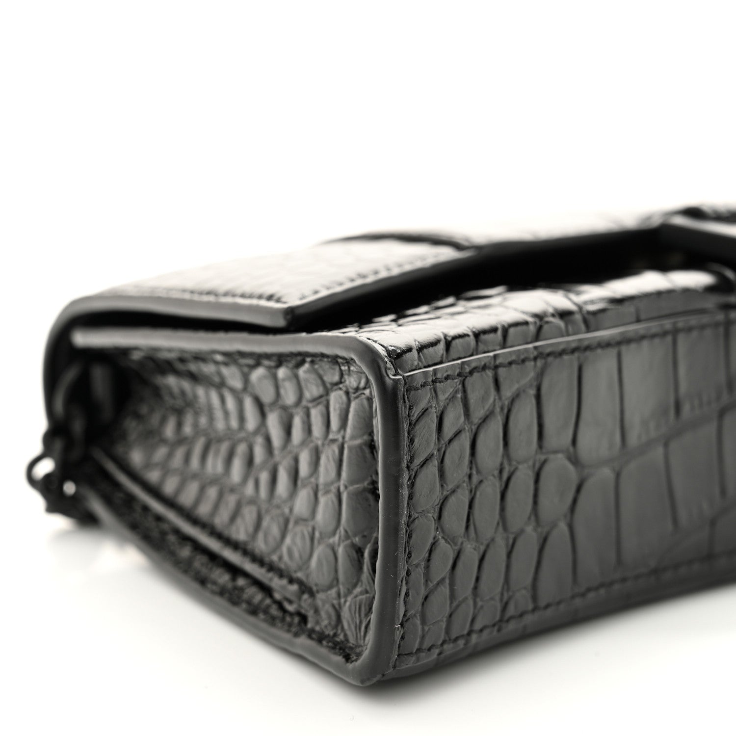 Balenciaga Shiny Calfskin Monochrome Crocodile Embossed Hourglass Chain Bag Black 8 of 9