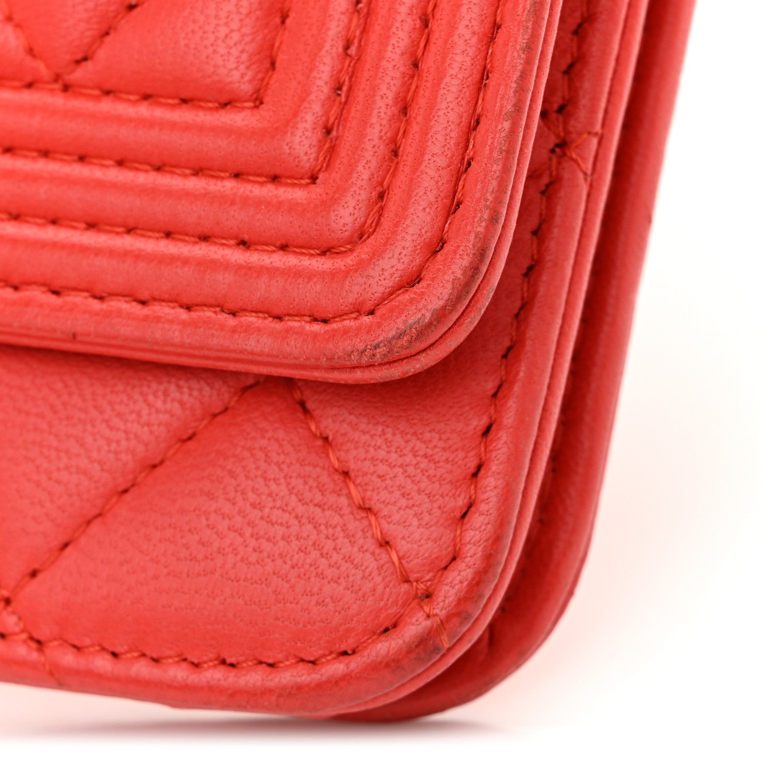 Chanel Lambskin Quilted Boy Wallet On Chain WOC Red 11 of 12