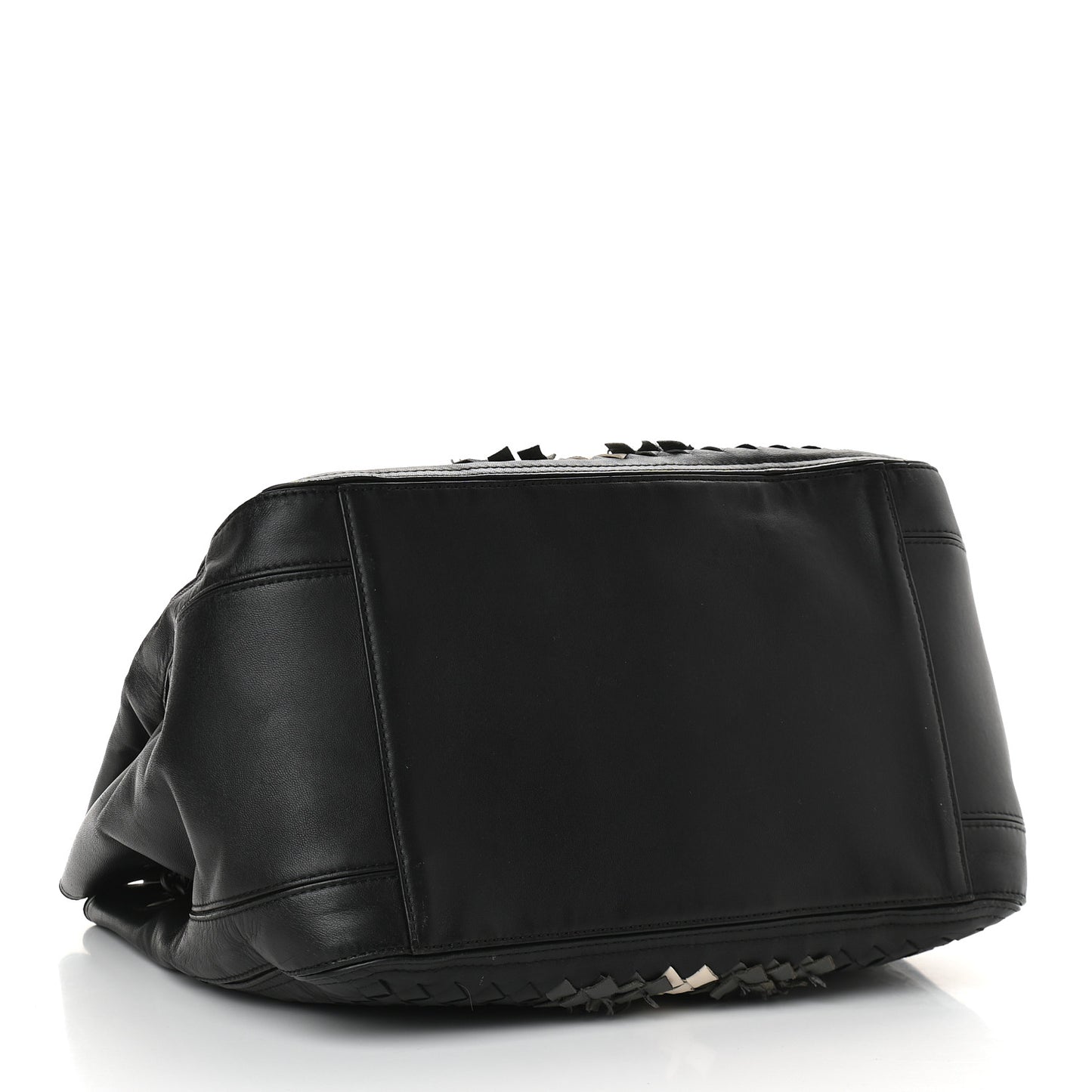 Nappa Intrecciato Frayed Accordion Shoulder Bag Black
