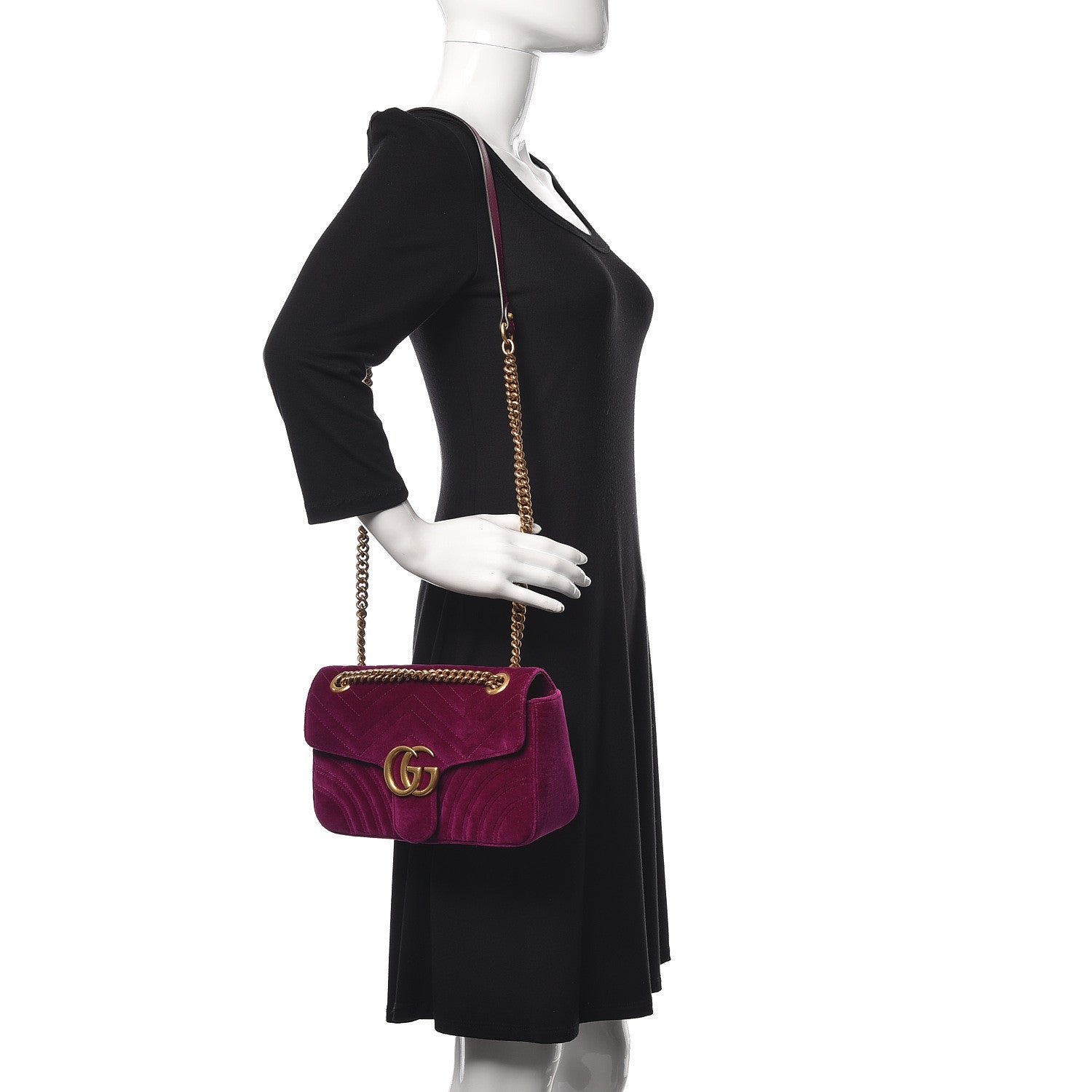 Gucci Velvet Matelasse Small GG Marmont Shoulder Bag Fuchsia Violet Cyclamen 2 of 10
