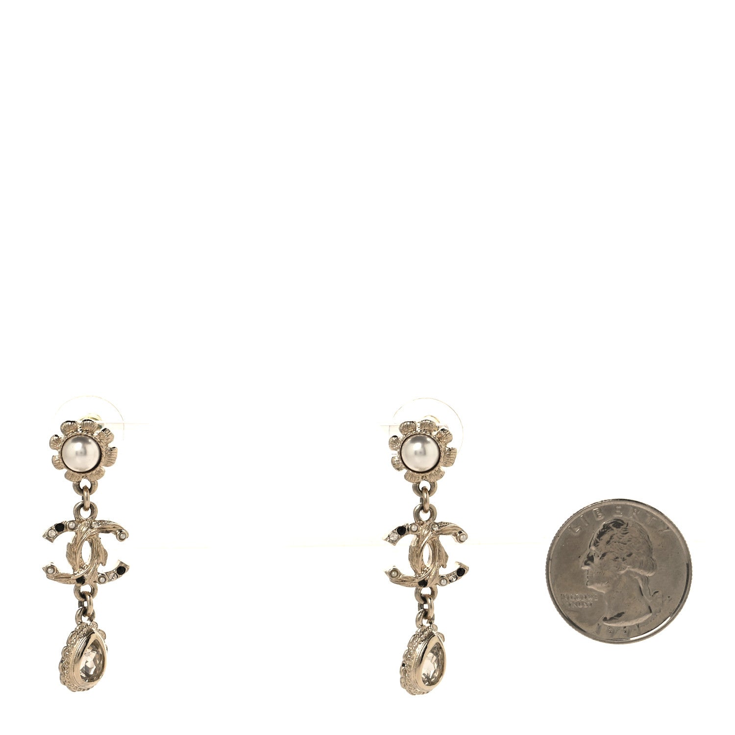 Chanel Crystal Pearl CC Drop Earrings Gold 2 of 4