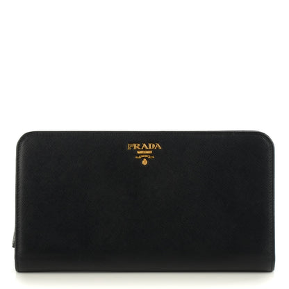 Prada Saffiano Metal Double Snap Travel Wallet Nero Black 1 of 8