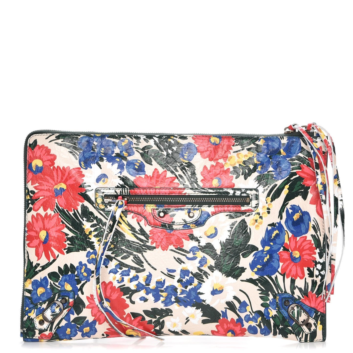 Agneau Classic Hardware Fleurs Small Pouch Beige Red Green