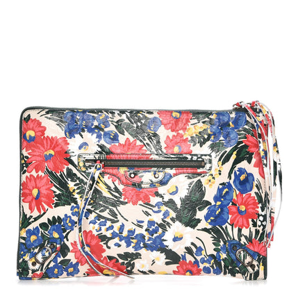 Balenciaga Agneau Classic Hardware Fleurs Small Pouch Beige Red Green 1 of 8