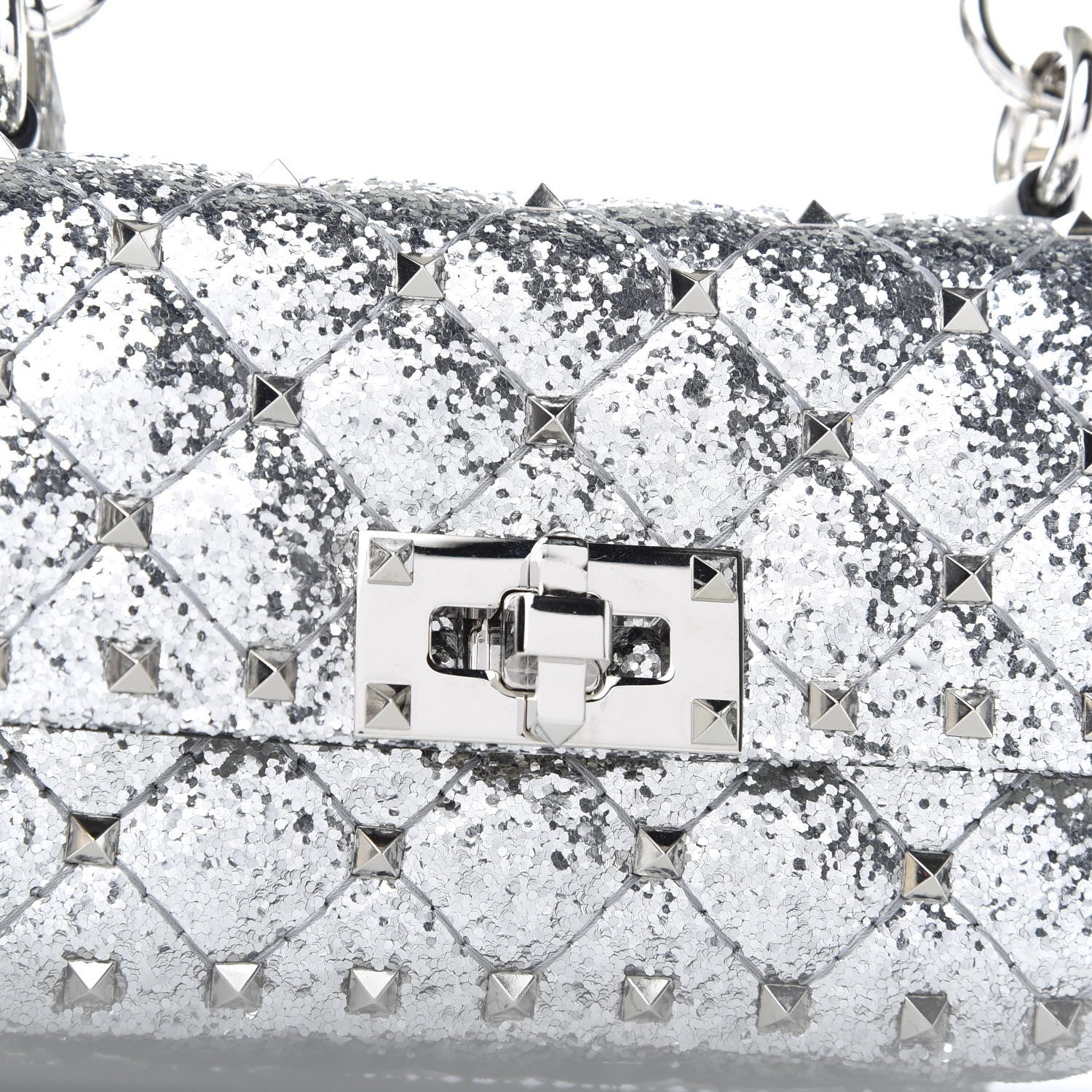 Valentino Garavani Glitter Mini Rockstud Spike Shoulder Bag Silver 10 of 10