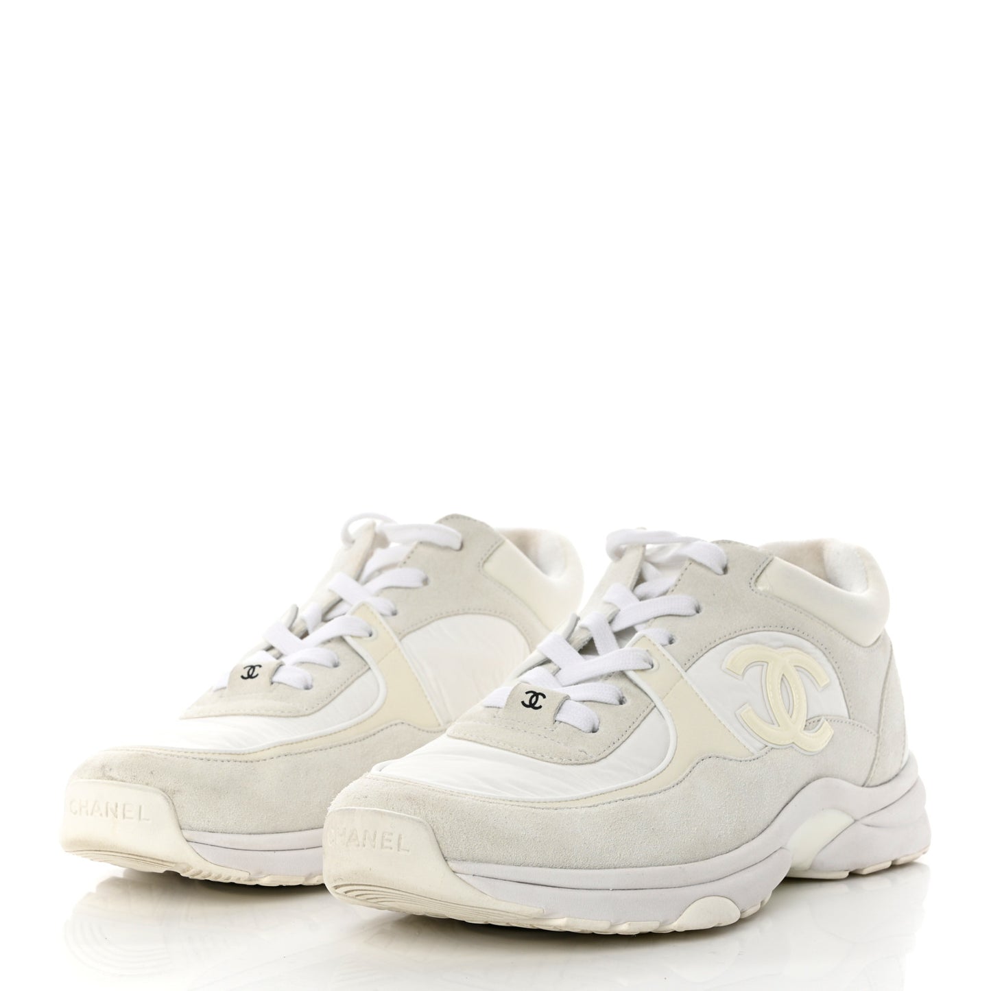 Suede Calfskin Fabric CC Sneakers 39.5 White