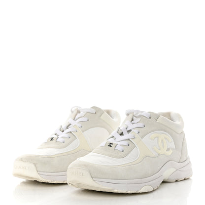 Chanel Suede Calfskin Fabric CC Sneakers 39.5 White 3 of 8