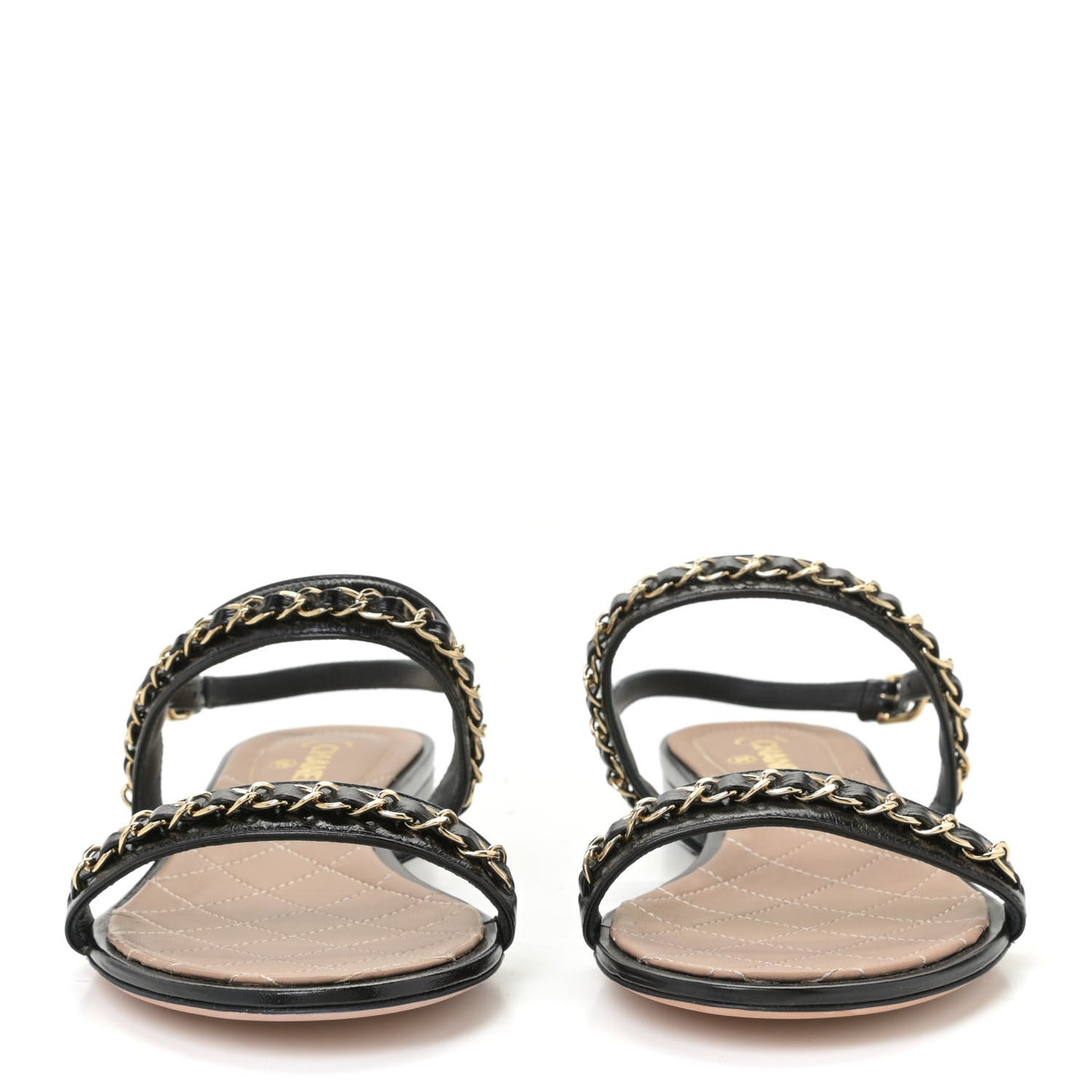 Patent Calfskin CC Chain Sandals 36 Black