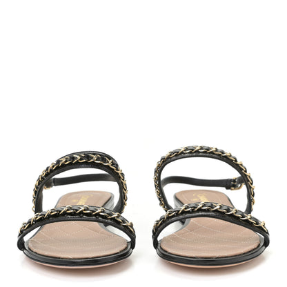 Chanel Patent Calfskin CC Chain Sandals 36 Black 4 of 13