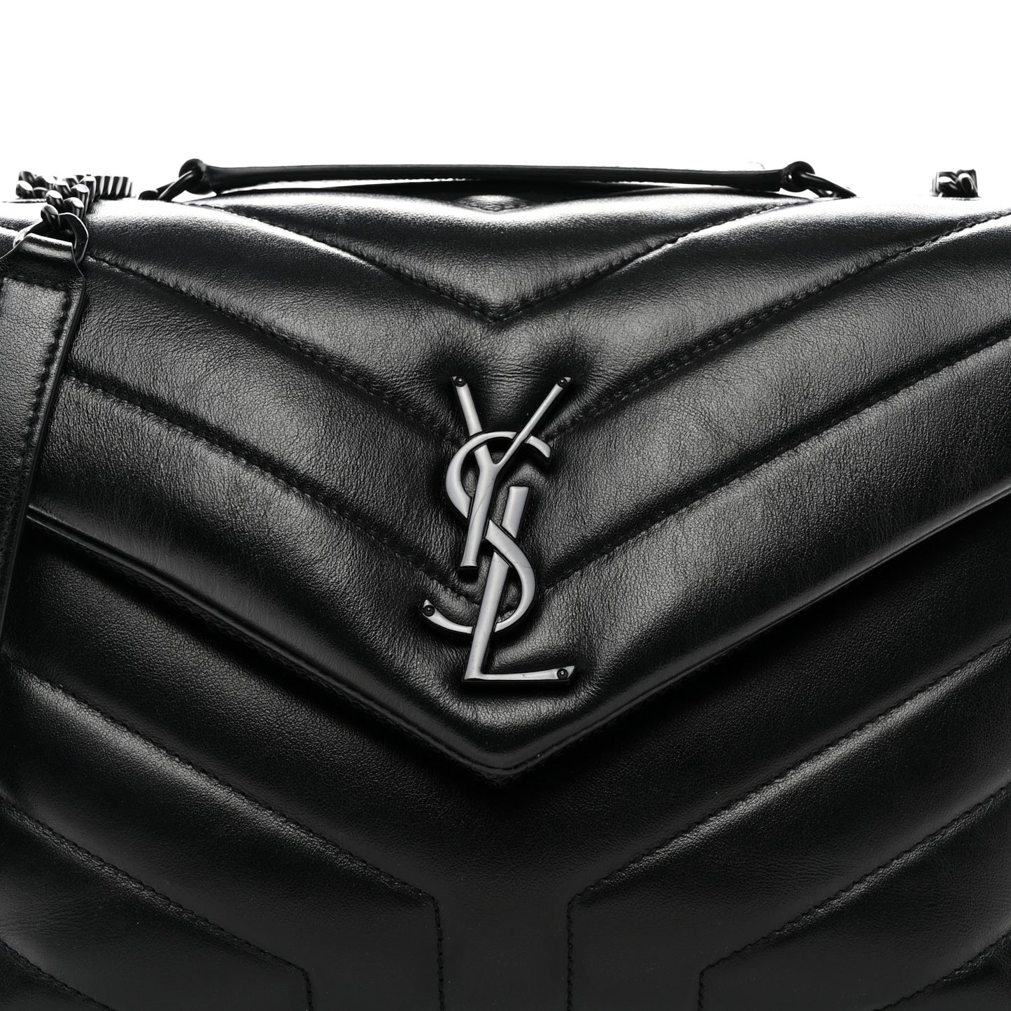 Calfskin Y Quilted Monogram Monochrome Small Loulou Chain Satchel Black