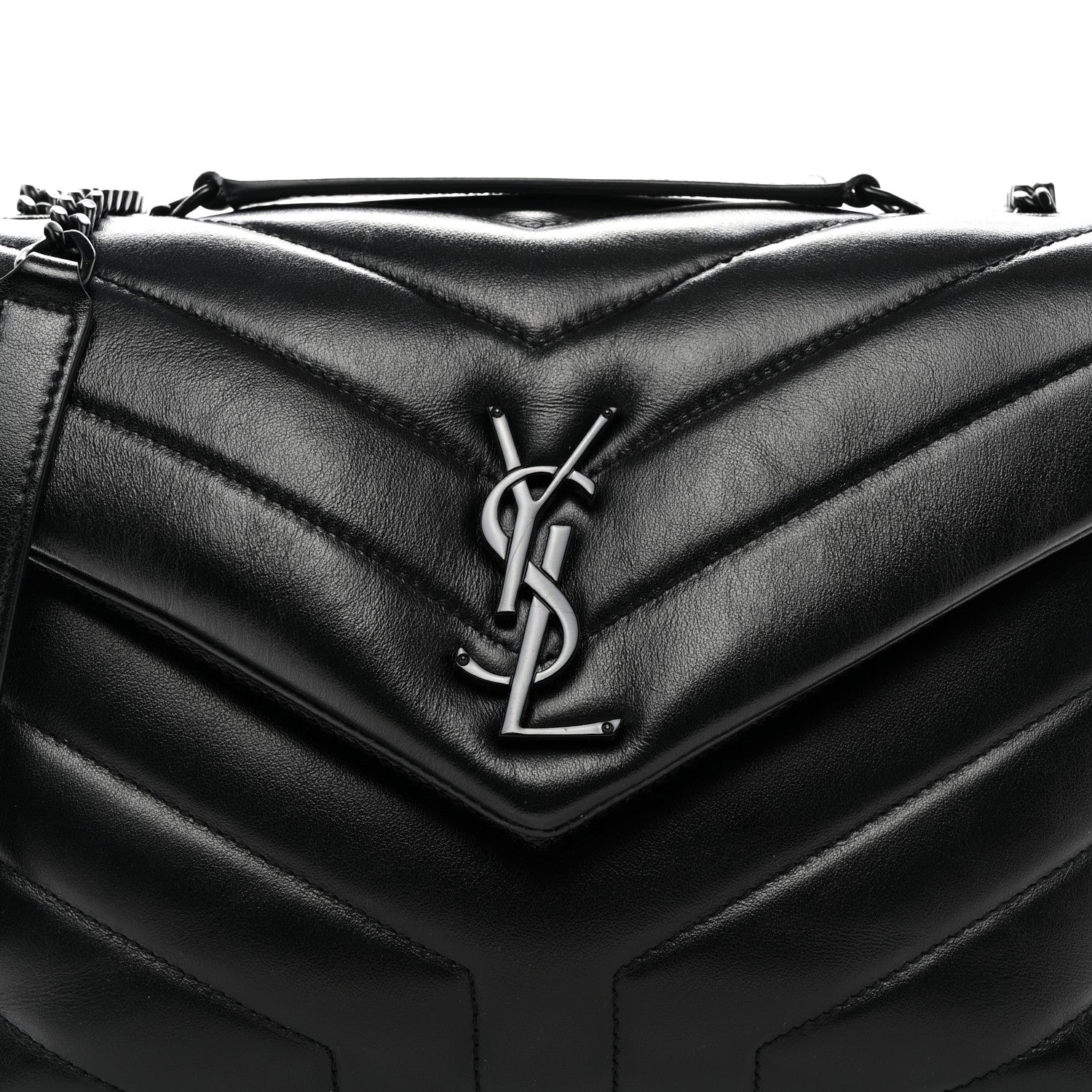 Saint Laurent Calfskin Y Quilted Monogram Monochrome Small Loulou Chain Satchel Black 9 of 11
