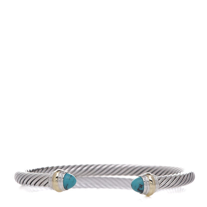David Yurman Sterling Silver 14K Yellow Gold Turquoise 5mm Cable Classics Bracelet 1 of 5