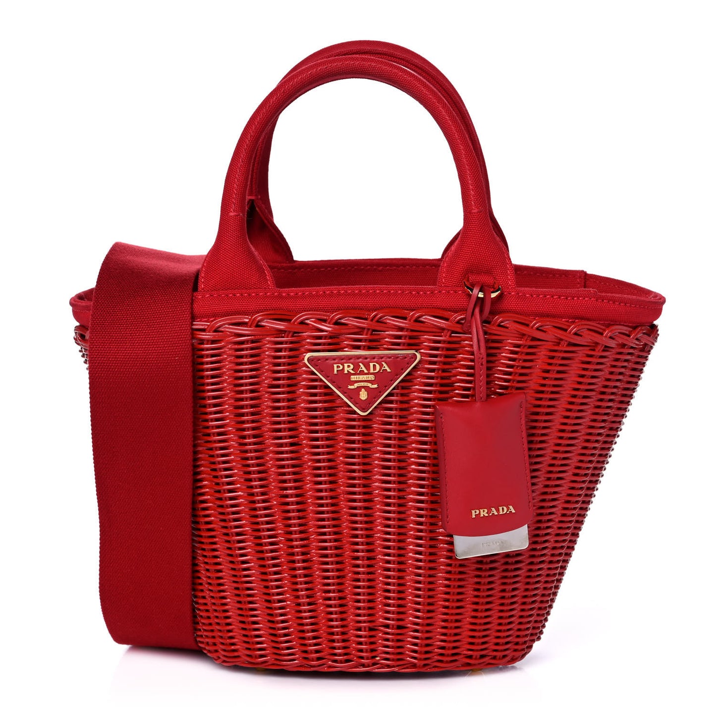 Wicker Canvas Shoulder Bag Rosso