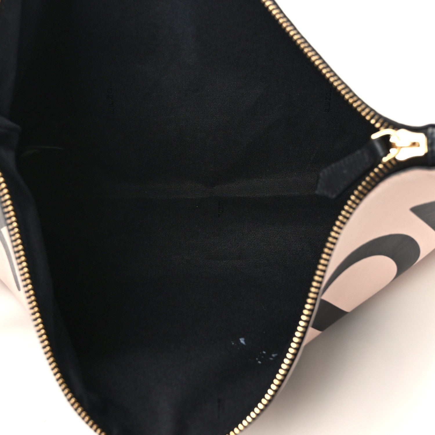 Fendi Vitello Fluffy Grace Logo Embossed Large Flat Pouch Rosa Quarzo Black 5 of 13