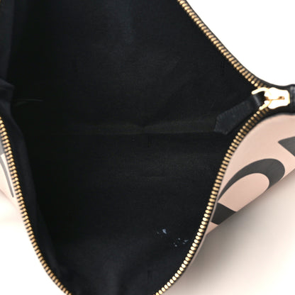 Fendi Vitello Fluffy Grace Logo Embossed Large Flat Pouch Rosa Quarzo Black 5 of 13