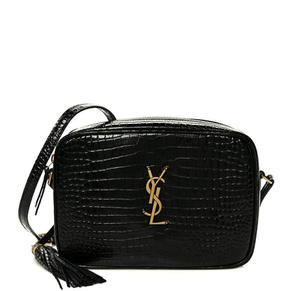 Saint Laurent Patent Calfskin Crocodile Embossed Monogram Lou Camera Bag Black 1 of 10