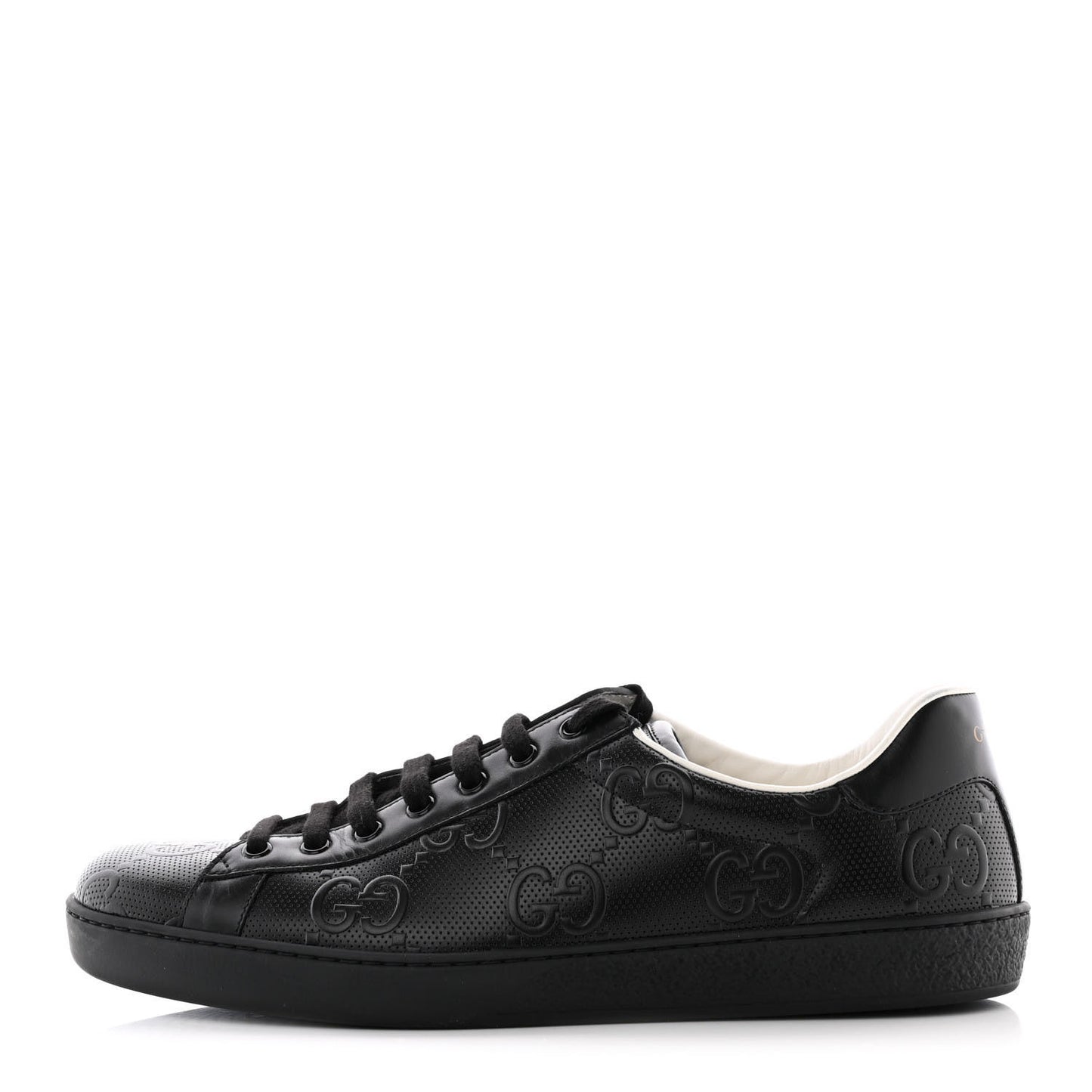 Calfskin GG Tennis Embossed Mens Ace Sneakers 10 Black
