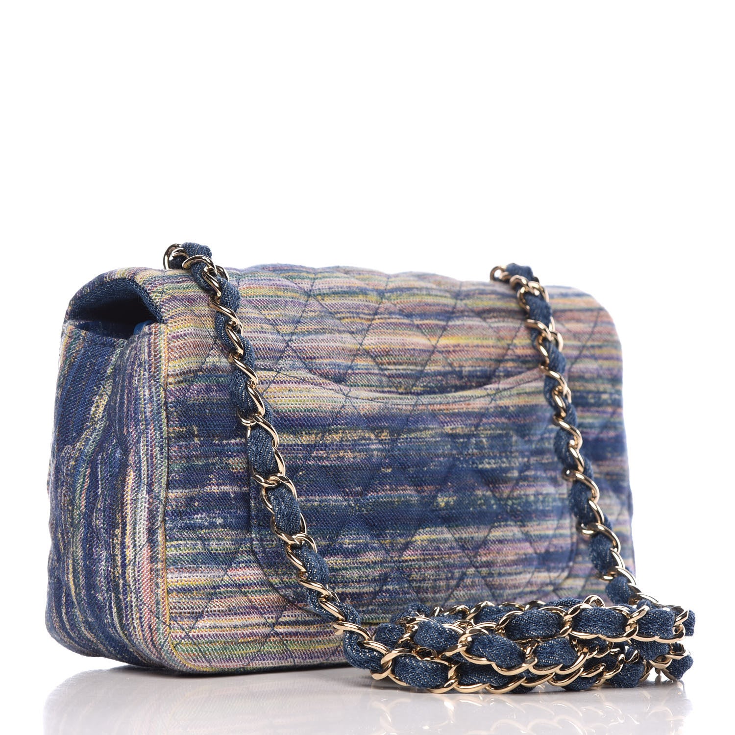 Chanel Denim Mini Rectangular Flap Bag Navy Yellow Purple Green 3 of 10