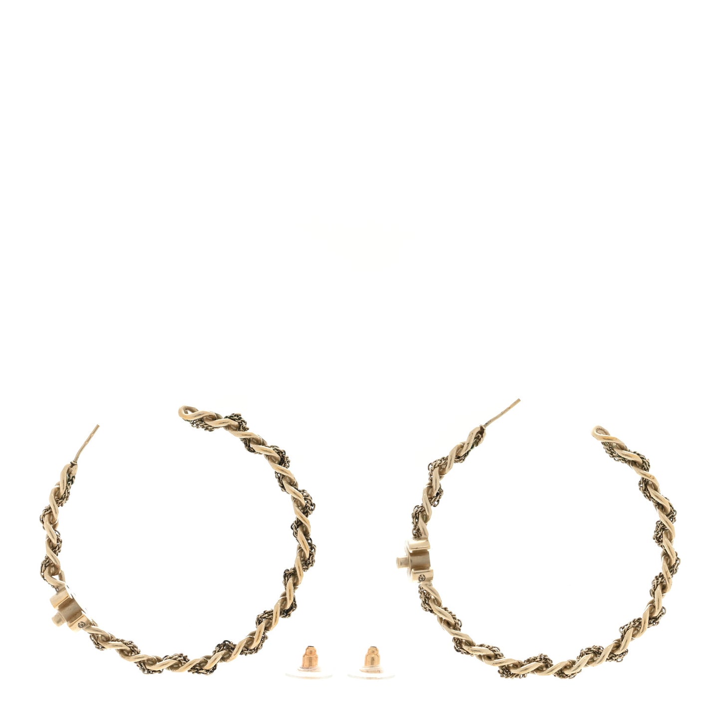 Metal CC Turnlock Chain Hoop Earrings Gold