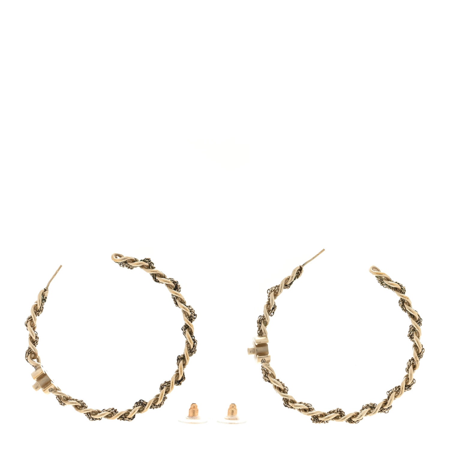 Chanel Metal CC Turnlock Chain Hoop Earrings Gold 3 of 4