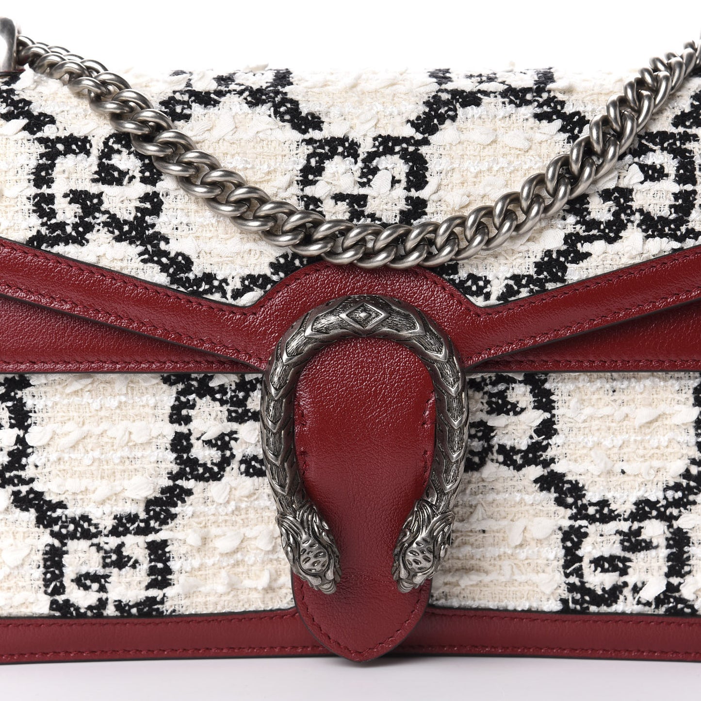 Tweed GG Monogram Small Dionysus Shoulder Bag White Black Romantic Cherry