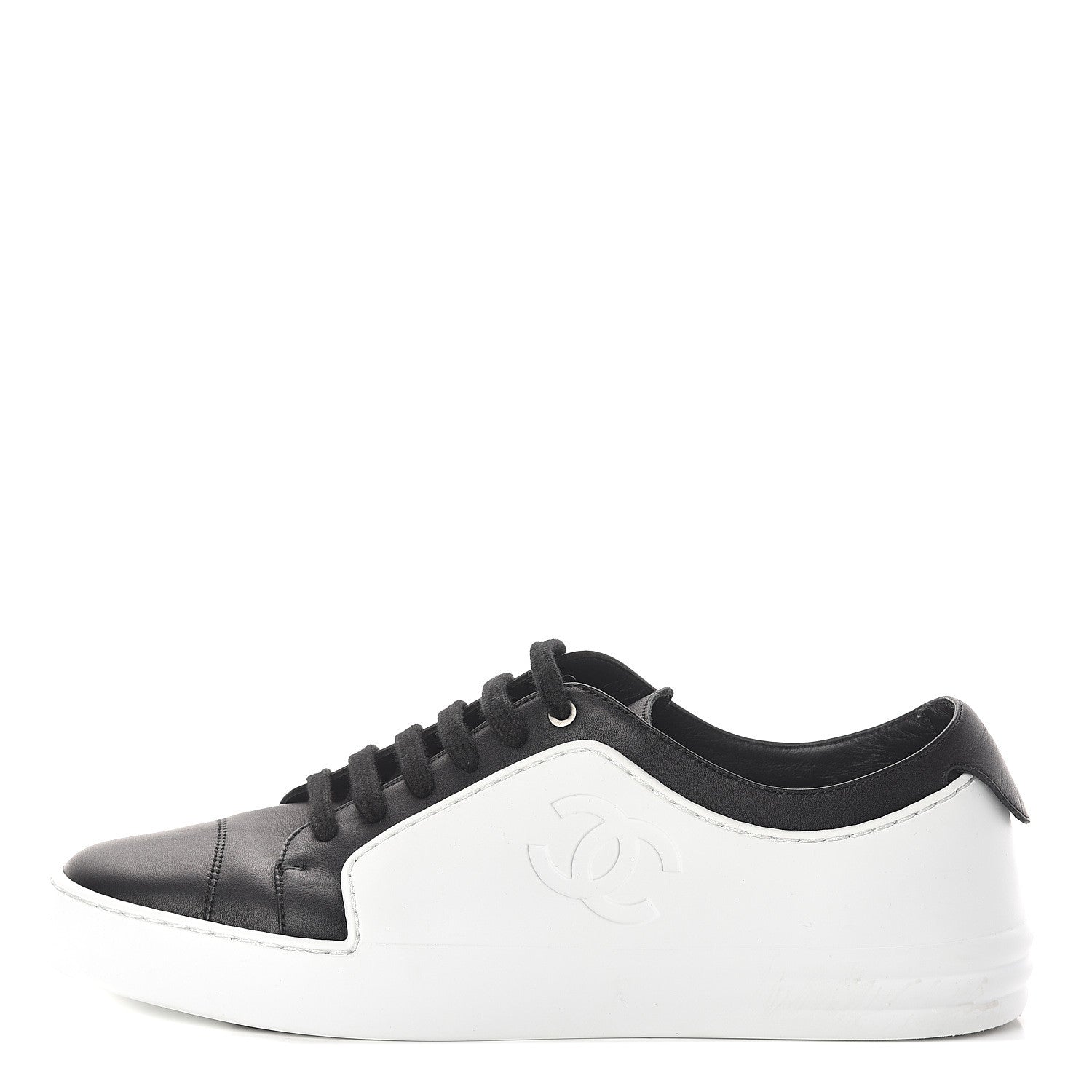 Chanel Calfskin Womens CC Sneakers 39.5 Black White 1 of 7