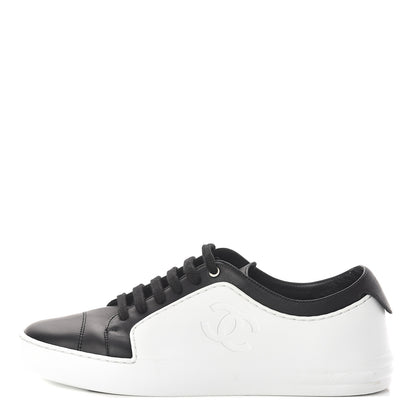Chanel Calfskin Womens CC Sneakers 39.5 Black White 1 of 7