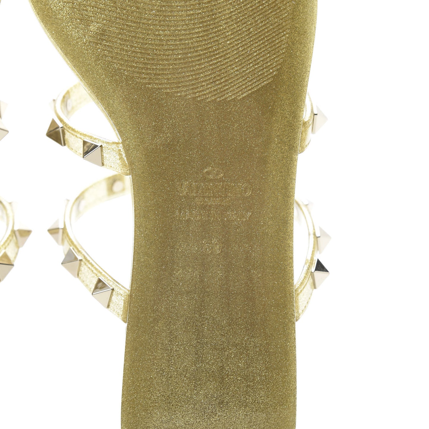 PVC Jelly Glitter Rockstud Caged Flat Thong Sandals 39 Oro