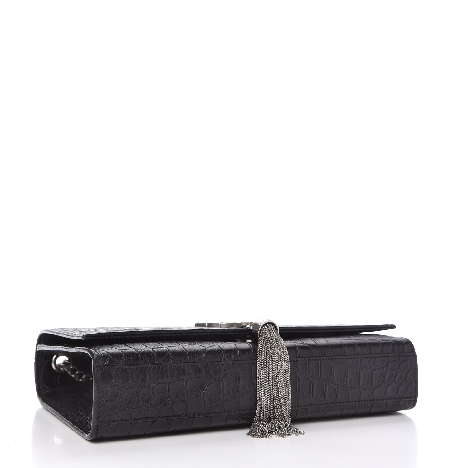 Saint Laurent Calfskin Crocodile Embossed Medium Classic Monogram Kate Tassel Satchel Black 4 of 10