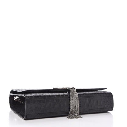 Saint Laurent Calfskin Crocodile Embossed Medium Classic Monogram Kate Tassel Satchel Black 4 of 10