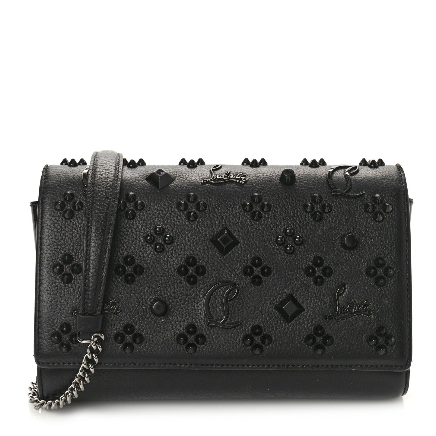 Calfskin Spikes Loubinthesky Paloma Clutch Black