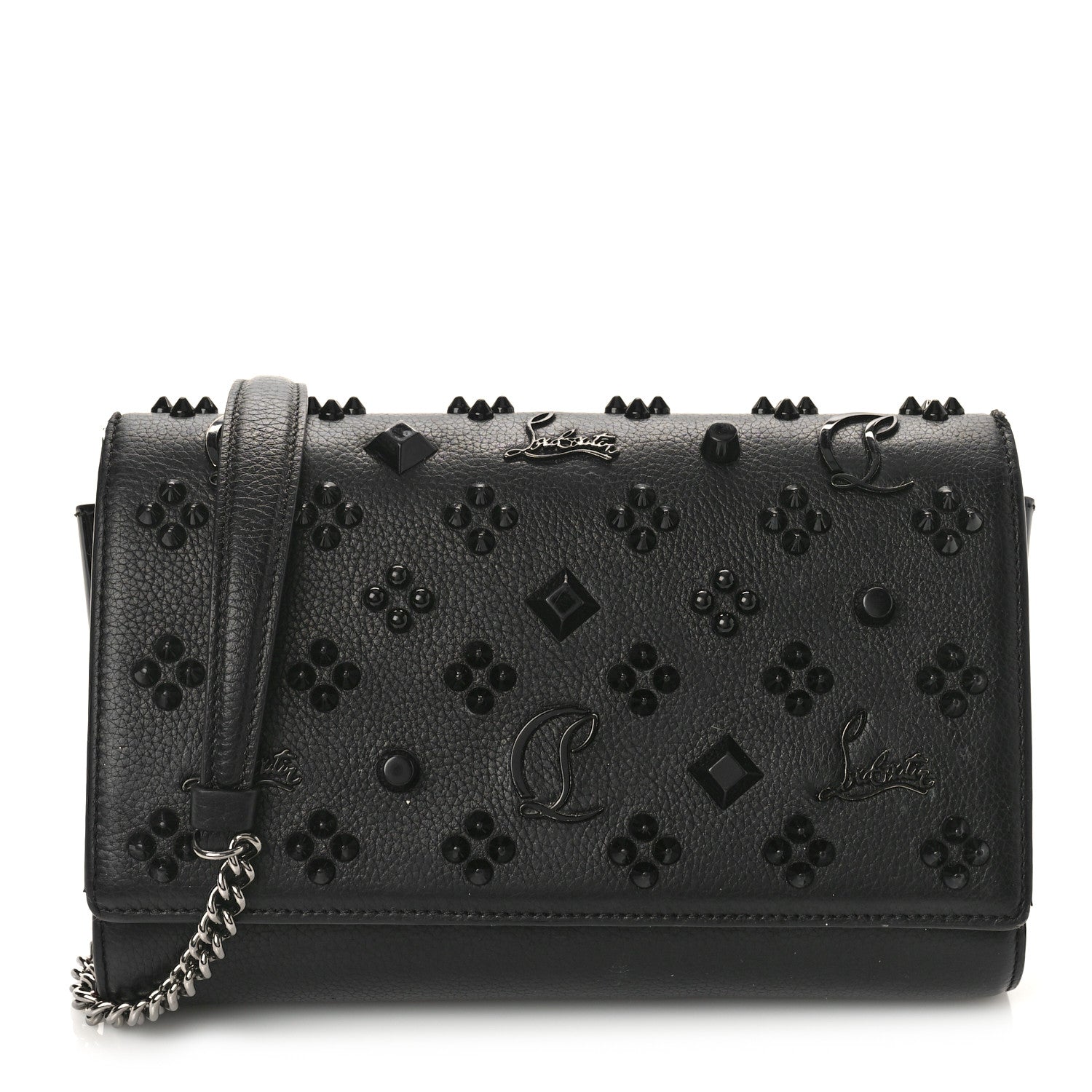 Christian Louboutin Calfskin Spikes Loubinthesky Paloma Clutch Black 1 of 15
