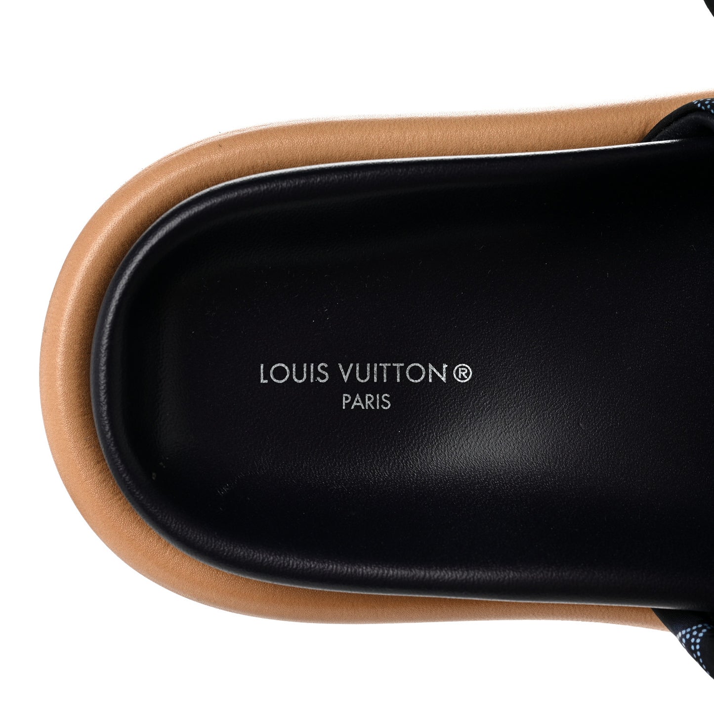 Nylon Monogram Womens Pool Pillow Comfort Mules 36 Navy Blue