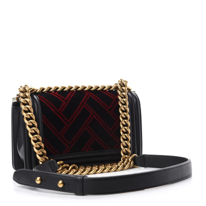 Chanel Calfskin Velvet Small Boy Flap Black Red 3 of 11