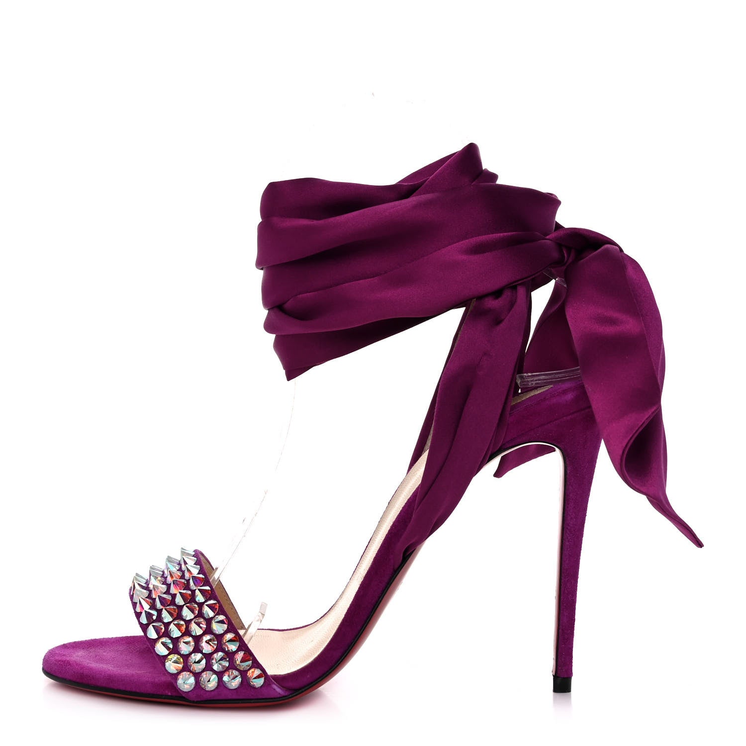 Christian Louboutin Crepe Satin Veau Velours Krystal Du Desert 100 Sandal 37 Version Ricelieu 1 of 9