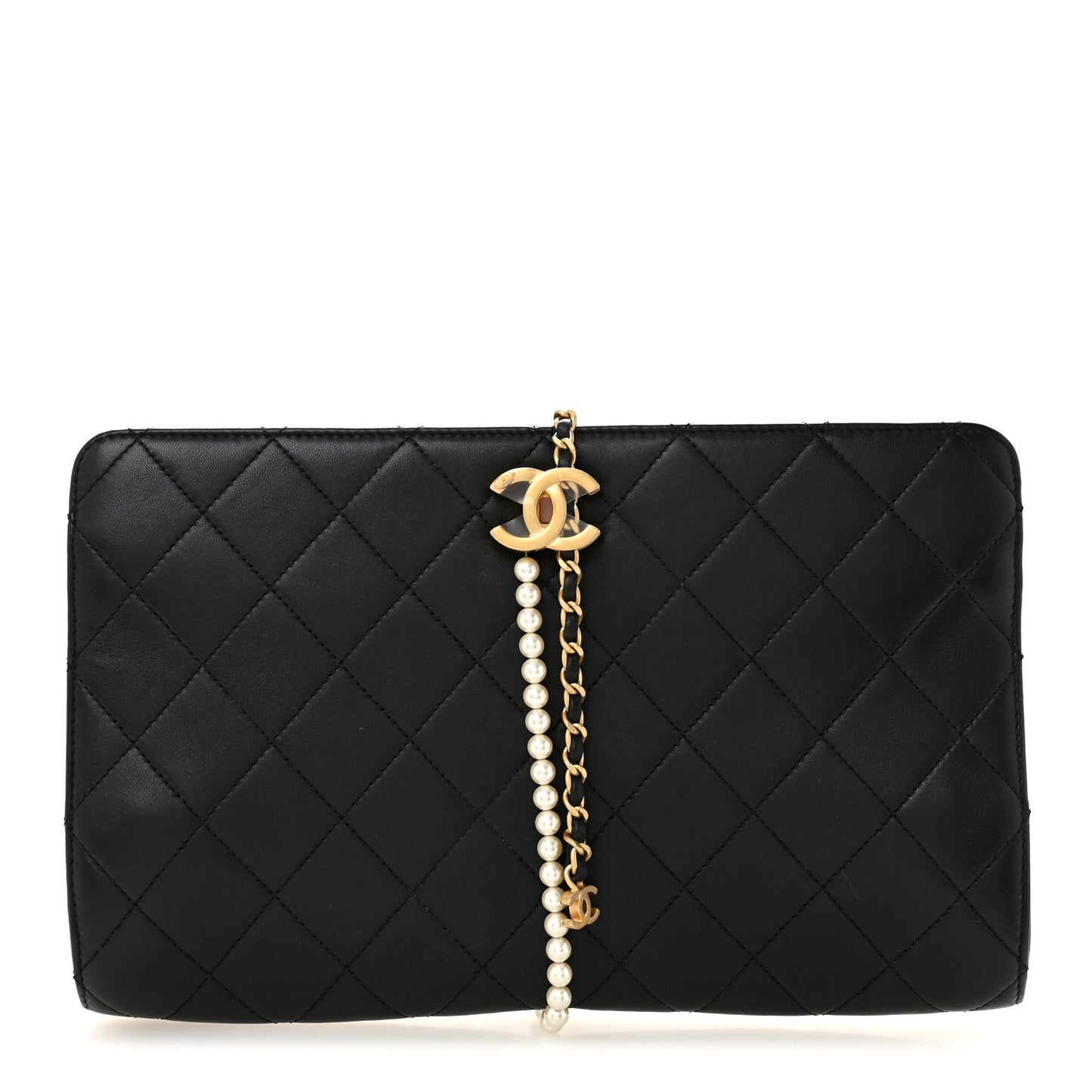 Lambskin Quilted Pearl Clutch Black