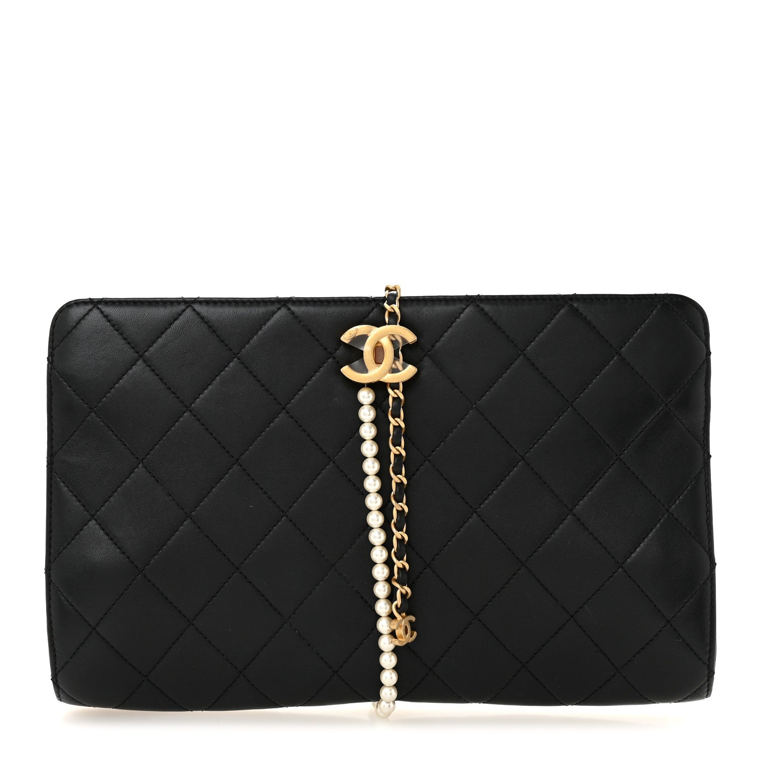 Chanel Lambskin Quilted Pearl Clutch Black 1 of 8