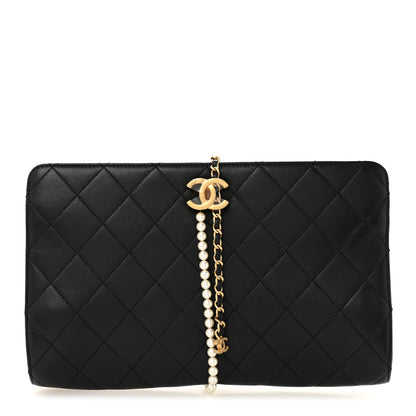 Chanel Lambskin Quilted Pearl Clutch Black 1 of 8