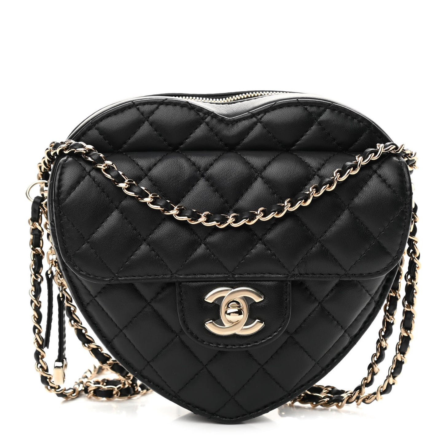 Lambskin Quilted CC In Love Heart Bag Black