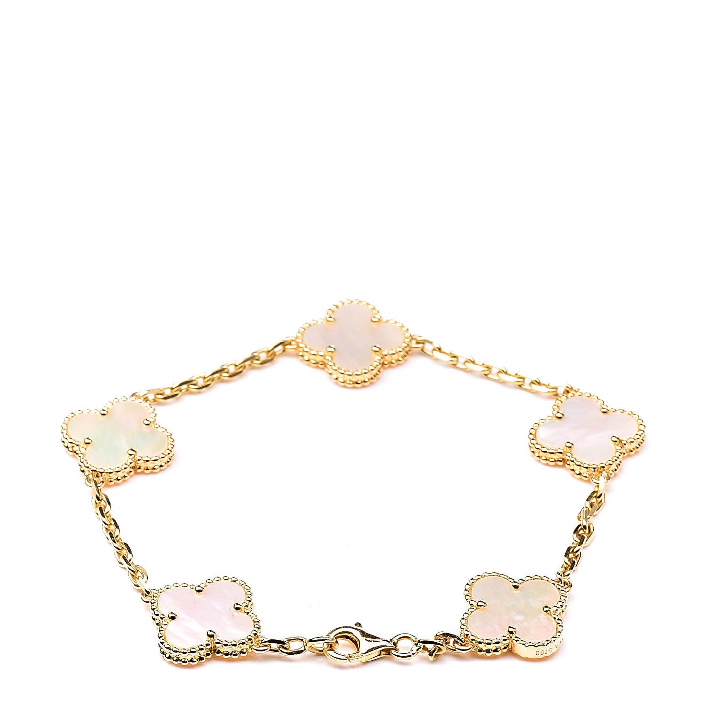 18K Yellow Gold Mother of Pearl 5 Motifs Vintage Alhambra Bracelet