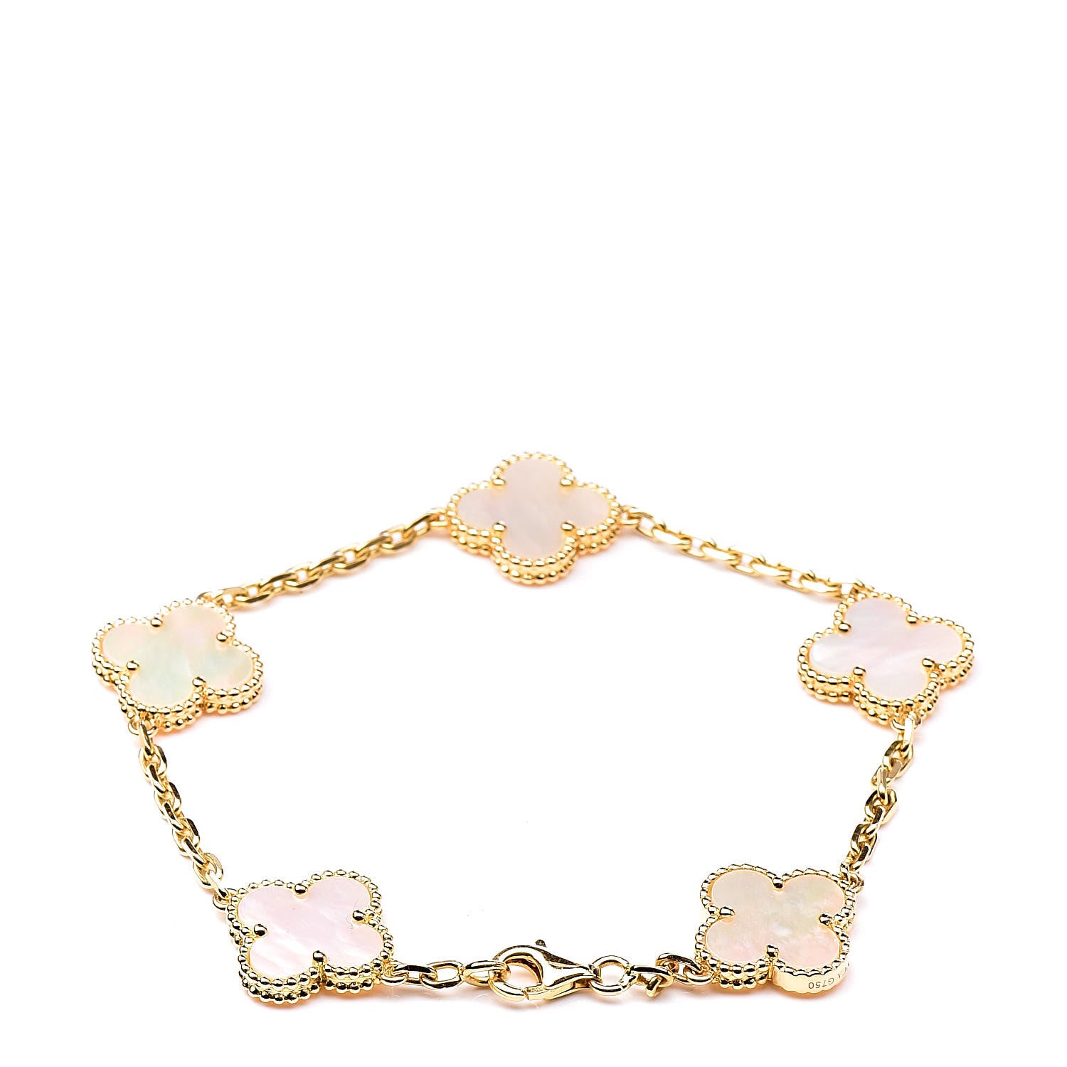 Van Cleef & Arpels 18K Yellow Gold Mother of Pearl 5 Motifs Vintage Alhambra Bracelet 6 of 8