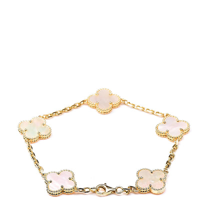 Van Cleef & Arpels 18K Yellow Gold Mother of Pearl 5 Motifs Vintage Alhambra Bracelet 6 of 8