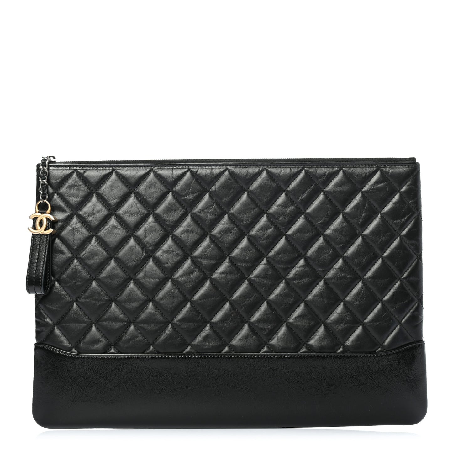 Aged Calfskin Quilted Large Gabrielle Cosmetic Case Black