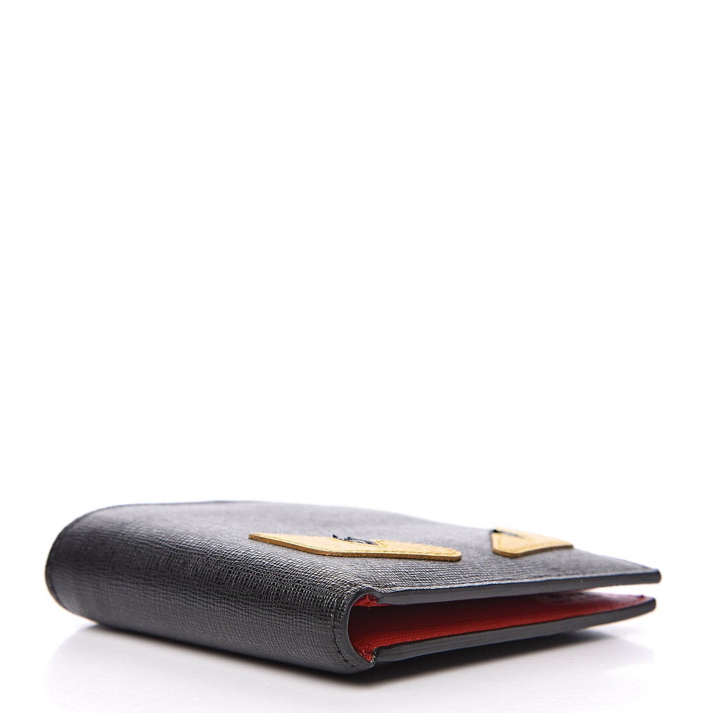 Vitello Elite Monster Eyes Inlay Bi-Fold Wallet Black Giallo Rosso