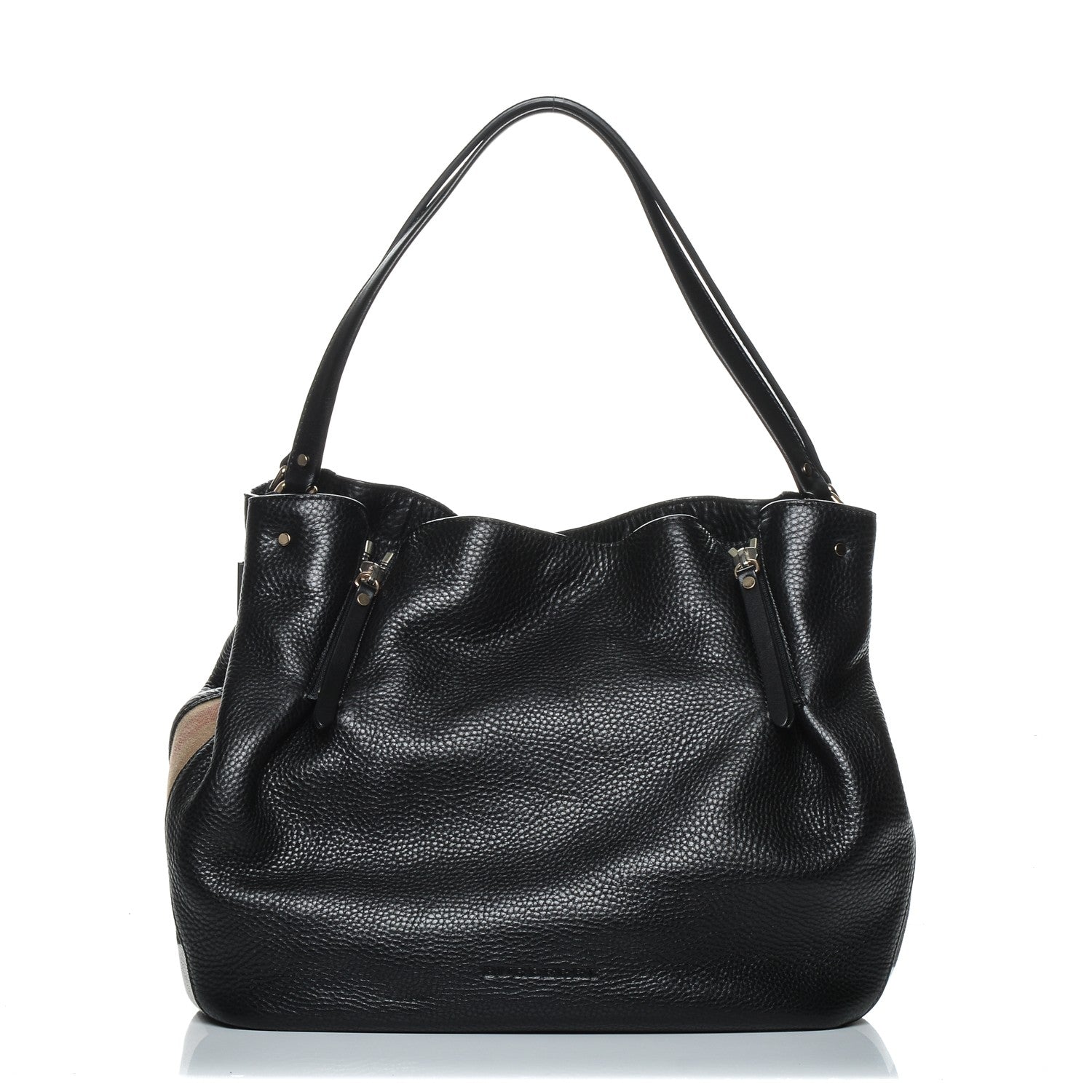Burberry Grainy Calfskin House Check Medium Maidstone Black 1 of 6