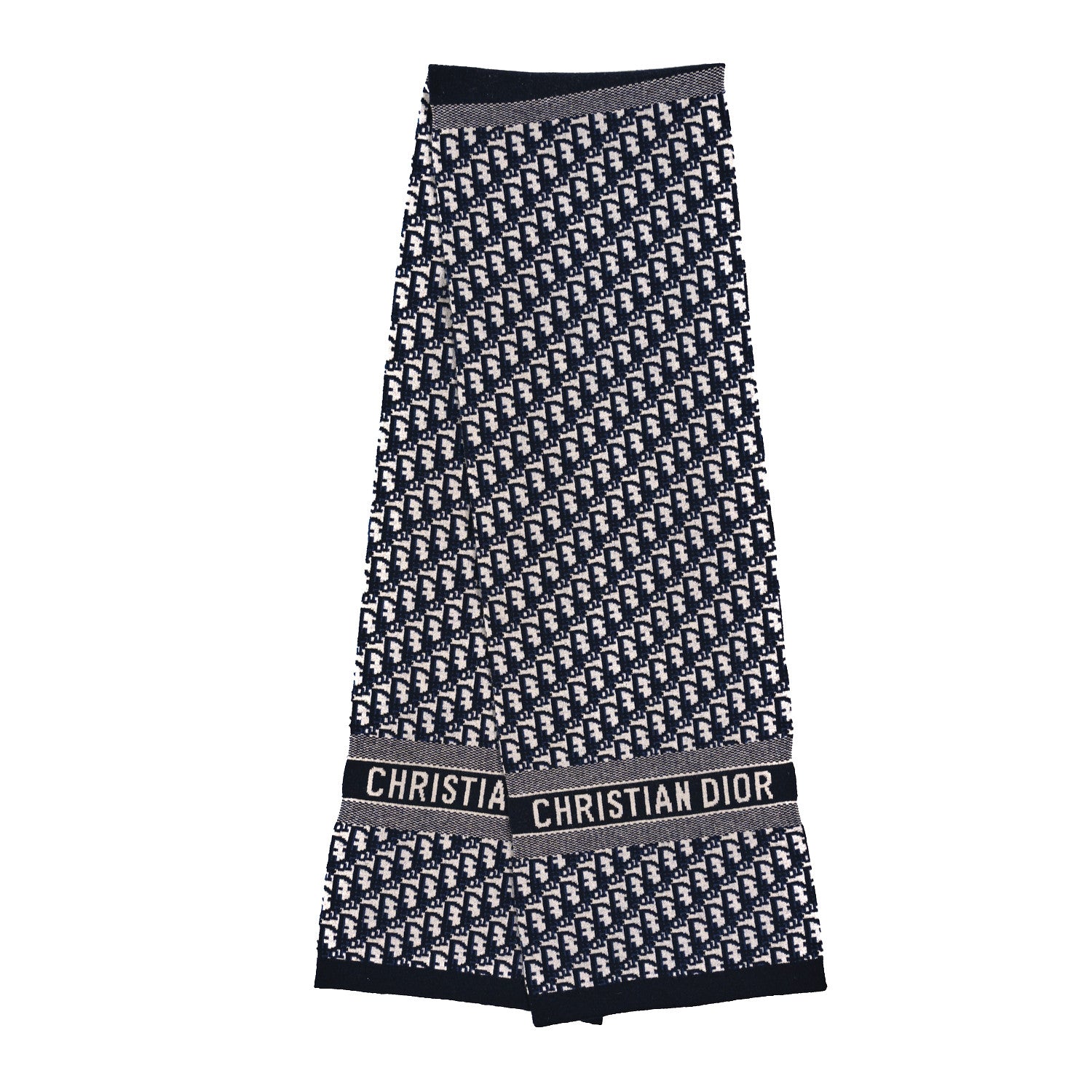 Christian Dior Wool Cashmere Oblique Scarf Beige Blue Black 2 of 3